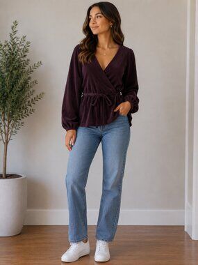 Madewell Deep Plum/brown Corduroy Wrap Top